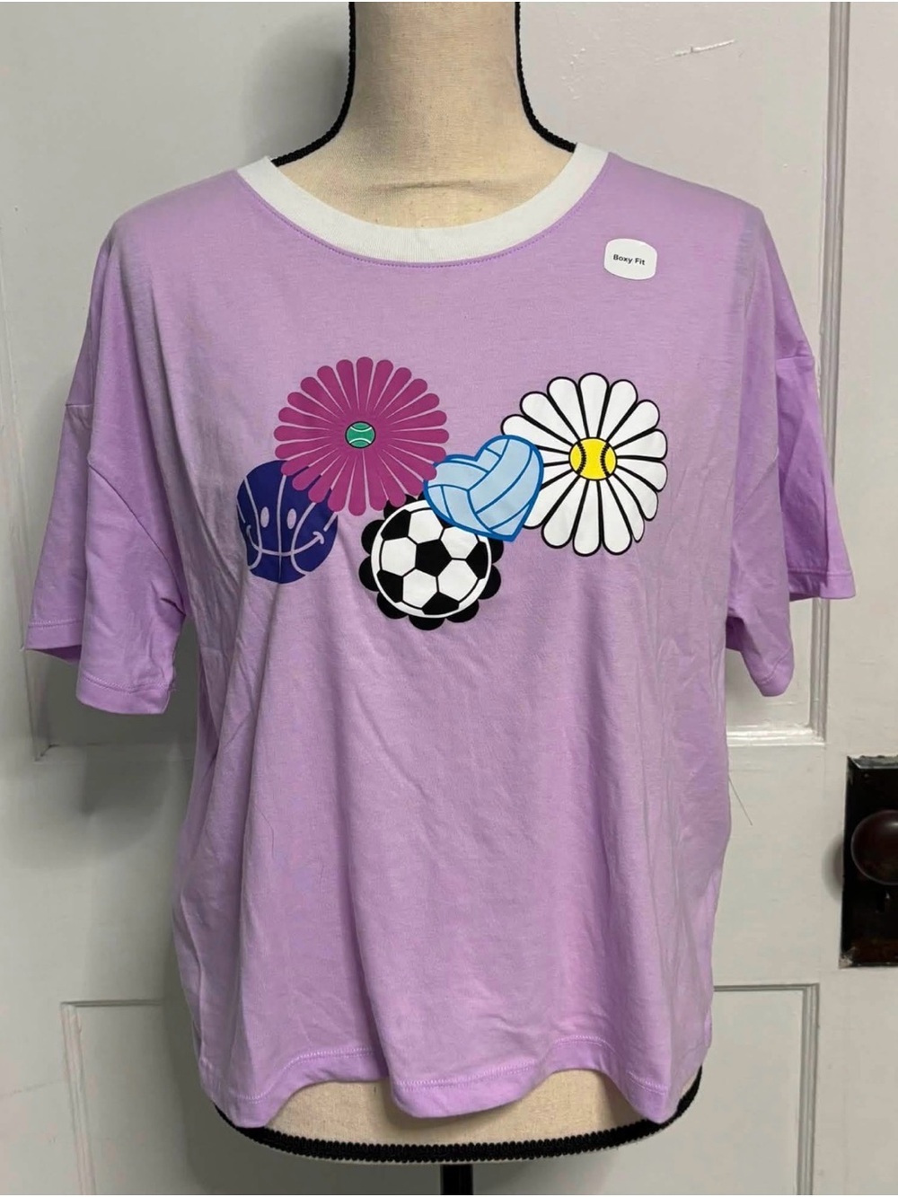 Kids Lavender Graphic Boxy fit cropped Tee with Floral & Sports Icons